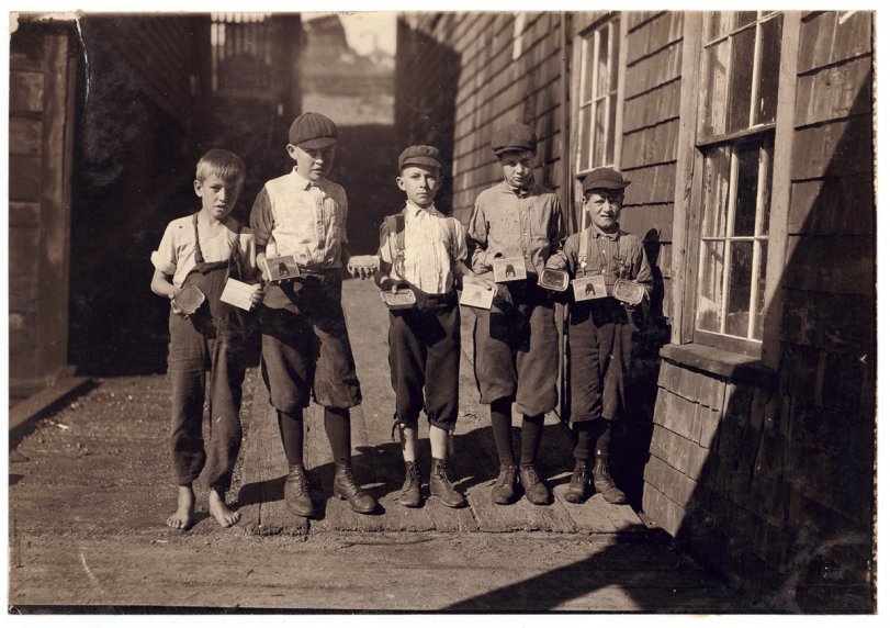 Cartoners, Eastport: 1911 Some of the cartoners, not the youngest, at Seacoast Canning Co., Factory #2, Eastport, Maine. August 1911. Photograph by Lewis Wickes Hine. View full size.
