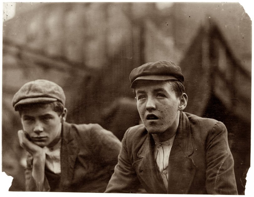 Bleach Room Boys: 1910 Bleach room boys, Pacific Mills. Lawrence, Massachusetts. December 1910. Photograph by Lewis Wickes Hine. View full size.