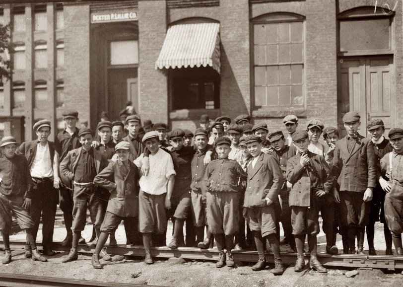 Our Gang: 1911 Young workers in front of Indian Orchard Mfg. Co. Indian Orchard, Massachusetts. September 1911. View full size.