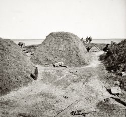 1865. "Savannah, Georgia (vicinity). Interior of Fort McAllister." Wet-plate glass negative, left half of stereo pair, by Sam A. Cooley. View full size.