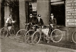 A. D. T. Messengers, August 1908. Location: Indianapolis, Indiana. (ADT, or  American District Telegraph, was the forerunner of today's home security company.) Photo by Lewis Wickes Hine. View full size.
