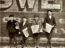 May 5, 1910. St. Louis, Missouri. "Truants like these may be found most any day between 11 a.m. & noon. Jefferson Street near Washington." View full size. Photograph and caption by Lewis Wickes Hine.