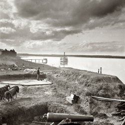 1864. Vicinity of Savannah, Georgia. View of Fort McAllister on the Ogeechee River. Right half of a glass-plate stereograph by Samuel Cooley. View full size.
