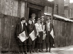 May 5, 1910. St. Louis, Missouri. "Red St. Clair and his pals hanging around Murphy's Branch. 11:00 a.m." Photo by Lewis Wickes Hine. View full size.