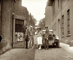From July 1921, the Krazy Kat club off Thomas Circle in Washington, with Cleon Throckmorton to the right.  National Photo Company glass negative. View full size.