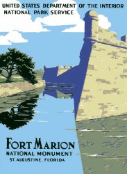 Circa 1938 National Park Service silkscreen poster for Fort Marion National Monument. View full size. Available as a Juniper Gallery fine-art print.