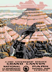 Circa 1938 National Park Service silkscreen poster for Grand Canyon National Park. View full size. Available as a Juniper Gallery fine-art print.