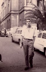 My father Robert was born in Toulon (South of France). Here he is walking in a street in Toulon in 1962 looking like a movie actor. 