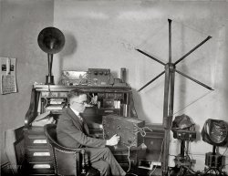 Washington, D.C. December 19, 1922. "Rep. Vincent Morrison Brennan, Republican of Michigan, listening in on the proceedings of the House, with a receiving set." National Photo Co. Collection glass negative. View full size.