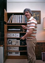 It's a sobering thought that this accumulation of consumer audio gear, though approaching high-end levels but not all that esoteric for the period, may look as archaic to present-day eyes as those examples of enormous, steampunk-like telephone and radio contraptions we've see here on Shorpy. Maybe if it was all black enamel rather than brushed aluminum it wouldn't look so old-hat, er, I mean retro. Of all this stuff all I have left is the turntable; a visiting friend recently took out his cell phone and snapped a photo of it in action, then emailed it to his daughter. He said she'd never seen a record playing.

Lest anyone think that some form of perverse, fetishistic self-absorbtion inspired this as well as Beam Me Up, I took these photos as a status update for a fellow audio and video enthusiast friend who had moved out of state sometime previously.

A Kodachrome slide which, in keeping with the theme of nostalgic technological obsolescence, was processed by Fotomat. View full size.