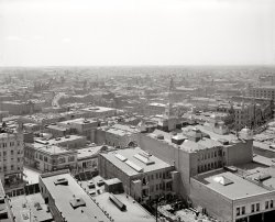 Circa 1899. "General view, Los Angeles." The lefthand section of a three-frame panoramic set. (The middle section, alas, is not available in high resolution.) Detroit Publishing Company glass negative. View full size.