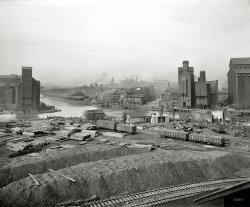 Circa 1900. "Buffalo, New York. Creek and elevators near foot of Main Street." Detroit Publishing Company glass negative. View full size.
