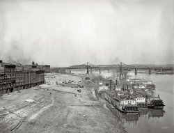 The Ohio River circa 1904. "Along the levee, Cincinnati." 8x10 inch dry plate glass negative, Detroit Publishing Company. View full size.