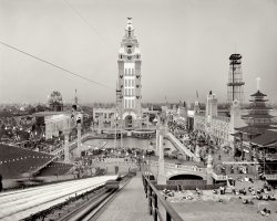 Coney Island, New York, circa 1905. "Dreamland at twilight." 8x10 inch dry plate glass negative, Detroit Publishing Company. View full size.