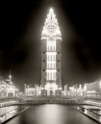 Coney Island, New York, circa 1905. "Dreamland at night." 8x10 inch dry plate glass negative, Detroit Publishing Company. View full size.