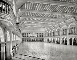 Coney Island, New York, circa 1905. "Dreamland Ballroom."  The home of light music. 8x10 inch dry plate glass negative, Detroit Publishing Co. View full size.