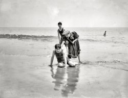 "A throwdown." All washed up on Coney Island circa 1905. 8x10 inch dry plate glass negative, Detroit Publishing Company. View full size.