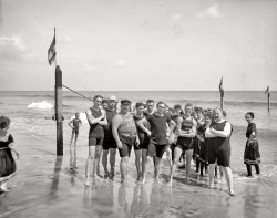 New York circa 1905. "Capt. Riley and lifeguards, Coney Island." No horseplay or swooning allowed. 8x10 glass negative, Detroit Publishing Co. View full size.
