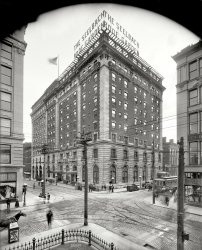 Louisville, Kentucky, circa 1907. "Seelbach Hotel." Which might have had a roof garden. 8x10 inch glass negative, Detroit Publishing Company. View full size.