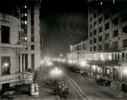 Jacksonville, Florida, circa 1910. "Forsyth Street at night." 8x10 inch dry plate glass negative, Detroit Publishing Company. View full size.