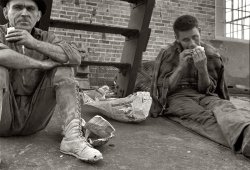 October 1935. Miners at Calumet, Westmoreland County, Pennsylvania. 35mm negative by Ben Shahn for the Farm Security Administration. View full size.
