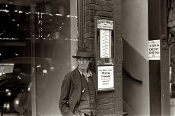 Summer 1938. "Thermometer sign. Marion, Ohio." View full size. 35mm nitrate negative by Ben Shahn for the Farm Security Administration.