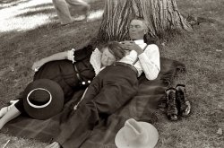 1941. At the picnic grounds in Vale, Oregon. "Interlude, after watching the Fourth of July parade." View full size. 35mm nitrate negative by Russell Lee.