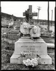 December 1935. Bethlehem, Pennsylvania. "Gravestone in cemetery." 8x10 nitrate negative by Walker Evans for the Farm Security Administration. View full size.