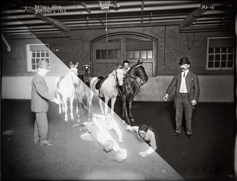 Before and After The photos you see here on Shorpy are not just resized versions of the images found in the Library of Congress archives -- they are extracted from the LOC's full-resolution reference tiffs: a process that generally takes anywhere from half an hour to several hours per monochrome image, depending on the amount of work that needs to be done to bring detail out of the shadows, suppress overexposed highlights, and remove blemishes caused by dust, scratches and mold. Color images require correction for color cast as well. The before-and-after composite above shows the condition of some of these old glass negatives a century after they were exposed, and how they look after a day at the digital restoration spa. This one is from 1908. View full size. Below is the 36 mb archival tiff resized to 512 px wide. The restored version is here.
Below is another before-and-after example. Restored version.
Below: Another monochrome example. Click to enlarge.
A more extreme example below. Click here to enlarge. Compare the full-size Shorpy image to the closest match on the LOC site.
Below: Underexposed, strong blue color cast.
Below: A final monochrome example. Negative by Ansel Adams. Click to enlarge.