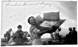 Mrs. Beula Durrill Espy, of Van Horn, Texas shows off her cake at a picnic in west Texas, 1940. (Courtesy Portal to Texas History). View full size.

You can see more images from the Texas Mountain Trail, a coalition of west Texas museums, in our gallery.