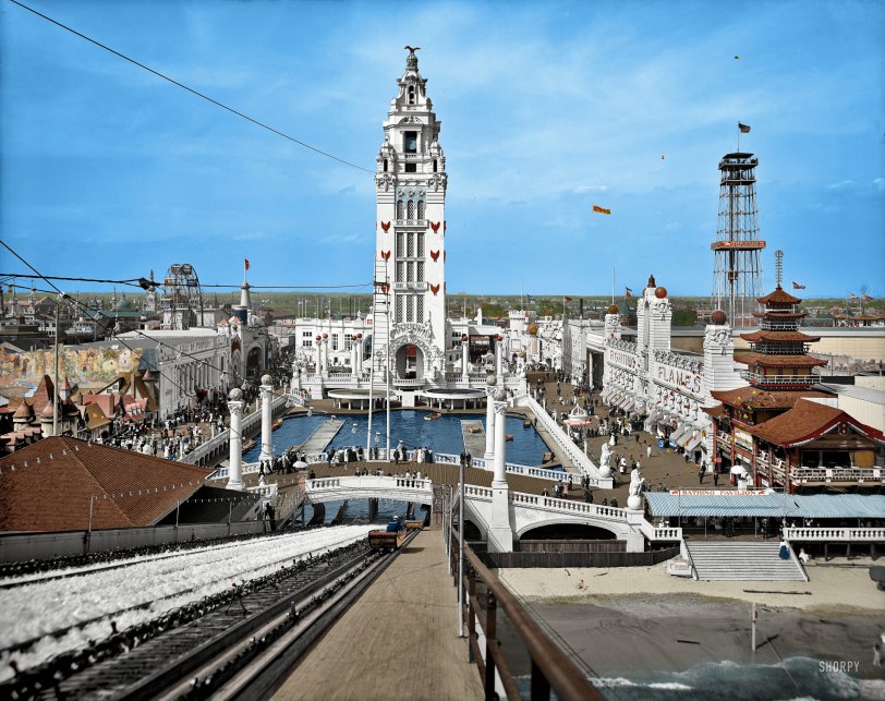 Dreamland in Color: 1905 New York circa 1905. "Dreamland Park, Coney Island" (original image). It's hard to believe it all burned to the ground. This was one heck of a coloring job but I was intrigued to see Dreamland as it might have been. If only we could visit this amazing place. View full size.