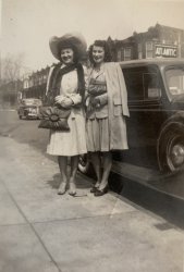 My wife's grandmother and a friend outside the family bakery in Nicetown, Philadelphia, around 1945. Located on North 15th Street. View full size.