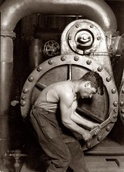 &nbsp; &nbsp; &nbsp; On this Labor Day 2024, Shorpy wishes everyone a meaningful and at least momentary break from toil.
"Powerhouse Mechanic and Steam Pump" (1921). One of Lewis Wickes Hine's celebrated "work portraits" made after his decade-long project documenting child labor. View full size.