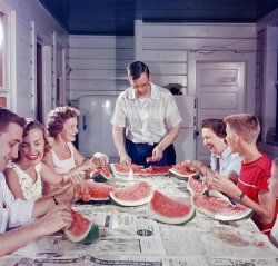 South Carolina, 1956. Another entry from Margaret Bourke-White's photoessay on segregation and civil rights in South. Will someone pass the salt? Color transparency from the Life magazine photo archive. View full size.