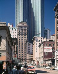 Second Street looking NW toward Market Street, which seems to still be coping with BART construction. Far as I know, 1970 is as good a guess as any. 4x5 Ektachrome, 180 mm Symmar and a polarizer.