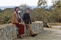 On location in Santa Cruz, California, my brother and me, garbed appropriately for the period. My Braun Nizo was something like the BMW of Super-8 movie cameras (the Bolex being perhaps the Mercedes): f1.8 11-to-1 zoom lens, lap dissolve function, 18, 24 and 54 fps filming speeds, auto and manual exposure. I see I haven't yet gotten my Bilora tripod with the super-smooth pan head. I'm 28, and already wisps of gray hair are appearing. Cropped from a 35mm Ektachrome shot by my sister-in-law. View full size.