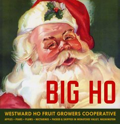 Based on circa 1950 fruit crate label artwork. (More examples here.) This sassy Santa print is guaranteed to put you in a holiday mood. View full size.