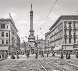 Indianapolis, Indiana, circa 1907. "Meridian Street -- Soldiers' and Sailors' Monument." 8x10 inch dry plate glass negative, Detroit Publishing Company. View full size.