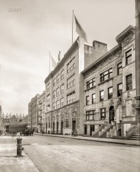 &nbsp; &nbsp; &nbsp; &nbsp; A newly restored version of a Shorpy favorite that has collected three pages of comments since it was first posted in 2007 --
The caption for this one just says "Post Office." Thanks to our commenters we now know that the building with the statue is the Our Lady of Lourdes School at 468 W. 143rd Street in New York circa 1914. 8x10 glass negative, Bain News Service. View full size | The school in 2007.