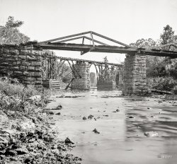 1864. "Civil War R.R. operations, bridges and equipment -- Railway Bridge across Platt Creek (vicinity of Knoxville, Tenn.)" Wet plate negative. View full size.