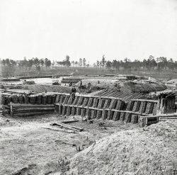 1865. "Petersburg, Virginia. Interior view of Fort Sedgwick." This scout's Indian name: Sitting Duck. Wet plate glass negative. View full size.