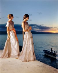 November 1946. "Women in evening gowns on waterfront. San Juan, Puerto Rico." Medium format color transparency by Toni Frissell. View full size.