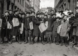 &nbsp; &nbsp; &nbsp; &nbsp; Text Updates 1.0 -- street urchins hawking broadsheets.
December 1909. "Some of Newark's small newsboys. Afternoon." Photo by Lewis Wickes Hine for the National Child Labor Committee. View full size.