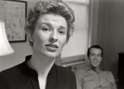 April 1954. New York. "Actress Cloris Leachman (seen earlier here, here and here) at home with husband George Englund." Photo by Phillip Harrington for Look magazine. View full size.
Cloris Leachman, Oscar Winner
And TV Comedy Star, Is Dead at 94
&nbsp; &nbsp; &nbsp; &nbsp; Cloris Leachman, who won an Academy Award for her portrayal of a neglected housewife in the stark drama “The Last Picture Show” but who was probably best known for getting laughs, notably in three Mel Brooks movies and on television comedies like “The Mary Tyler Moore Show” and “Malcolm in the Middle,” died on Wednesday at her home in Encinitas, Calif. She was 94. -- New York Times
