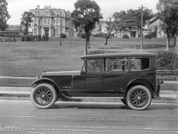 &nbsp; &nbsp; &nbsp; &nbsp; UPDATE: Resident pantomath tterrace puts us at Jefferson Square Park, while Shorpy member 426hemi identifies the car as a 1922 Winton Six Model 40. Well done!
The place: San Francisco circa 1920. The tires: Goodrich Silvertown Cords. That's about all we can say about this 5x7 glass plate, whose negative sleeve is devoid of any caption information. We leave it to you to fill in the blanks. View full size.