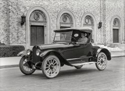 San Francisco, 1919. "Mitchell roadster at Christian Science church, Franklin Street." 5x7 glass negative by Christopher Helin. View full size.
