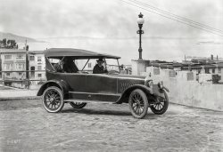 San Francisco circa 1919. "Grant Six touring car." The man in back previously seen here. 5x7 glass negative by Christopher Helin. View full size.