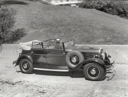 San Francisco circa 1930. "Franklin Series 147 'Pirate' Touring Phaeton on Gough Street at Lafayette Park." 5x7 glass negative by Christopher Helin. View full size.