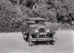 San Francisco, 1928. "Pontiac at Golden Gate Park." Not to worry, that dent should Photoshop right out. 5x7 glass negative by Christopher Helin. View full size.