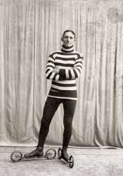 Circa 1905. "Roller skating -- young man on bicycle skates." Photoprint by Hall; George Grantham Bain Collection. View full size.